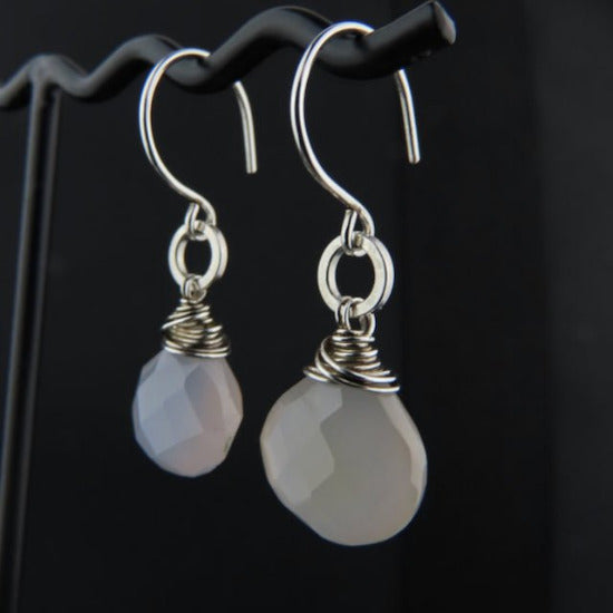 Wired Blue Chalcedony Stone Short Silver Earrings - Lone Rock Jewelry