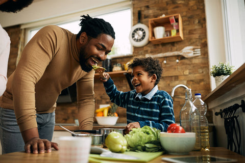 African American son and father, Healthy Halloween 2023