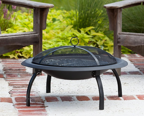 22" Fire Pit Portable Folding Round Steel with Folding Legs Wood Burning Lightweight Included Carrying Bag & Screen Lift Tool