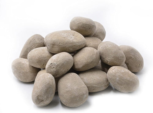 24pcs Beige Light Weight Ceramic Fiber Pebble Stones for Indoor, Gas Inserts, Ventless, Vent Free, Electric, Outdoor Fireplaces and Fire Pits