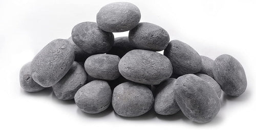 24pcs Grey Light Weight Ceramic Fiber Pebble Stones for Indoor, Gas Inserts, Ventless, Vent Free, Electric, Outdoor Fireplaces and Fire Pits