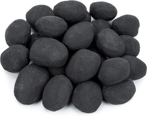 24pcs Black Light Weight Ceramic Fiber Pebble Stones for Indoor, Gas Inserts, Ventless, Vent Free, Electric, Outdoor Fireplaces and Fire Pits