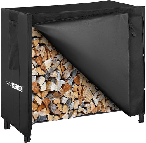 4FT Heavy Duty Indoor Outdoor Fireplace & Fire Pit Wood Storage Rack Firewood Holder and Cover Combo Set with Zipper