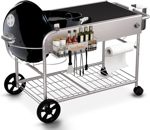 Grill Table Stand Cart for Weber 22" and 18“ Original Kettle,  Performer, Jumbo Joe and Master-Touch Charcoal Grills, Outdoor Prep Cooking Station