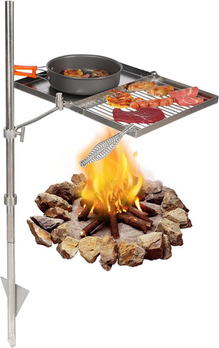 Folding Swivel Campfire Grill Portable Cooking Grate over Fire Pit, Lightweight Grate & Camp Fire Rack with Carrying Bag for Outdoor Camping BBQ