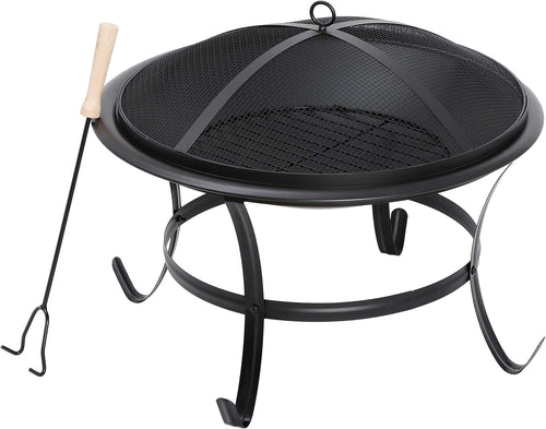 22 Inch Dia Round Fire Pit Top Spark Screen Metal Lid Cover with Ring Handle and Fire Poker for Indoor & Outdoor Backyard Patio Accessories