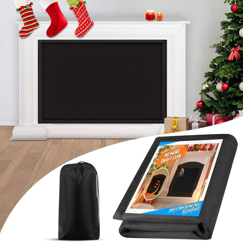 Black 39" W x 32" H Magnetic Adjustable Fireplace Cover Blocker Blanket Stops Overnight Heat Loss, Draft Stopper Save Energy, Fireplace Insulation 