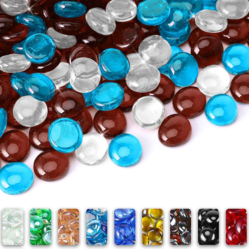 10 LBS 1/2'' Fire Glass Beads White Blue Copper Reflective Tempered Fire Rocks Beads for Fire Pits, Fireplace and Fire Bowl