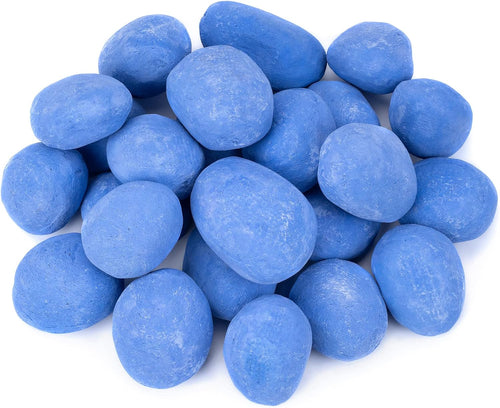 24pcs Blue Light Weight Ceramic Fiber Pebble Stones for Indoor, Gas Inserts, Ventless, Vent Free, Electric, Outdoor Fireplaces and Fire Pits