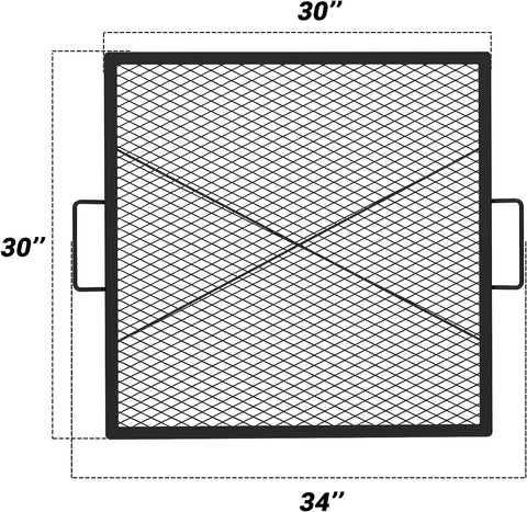 30-Inch Barbecue Square X-Marks Wood Fire Pit Cooking Grate, Outdoor Camping Firepit Accessories