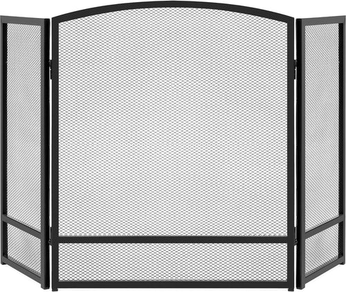 3-Panel Black Simple Steel Mesh Fireplace Screen Fire Spark Guard Grate for Wood Burning Fireplace Living Room Home Decor