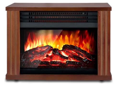 Small Electric Fireplace Heater, Mini Wooden Space Tabletop Fireplace with 3D Realistic Flame Effect, Overheating Protection, 1500W, Brown