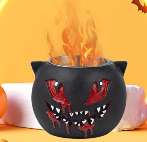 Tabletop Fire Pit Bowl - Halloween Black Cat Table Top Alcohol Firepit Decorations Concrete Fireplace, Mini Smores Maker for Garden Patio