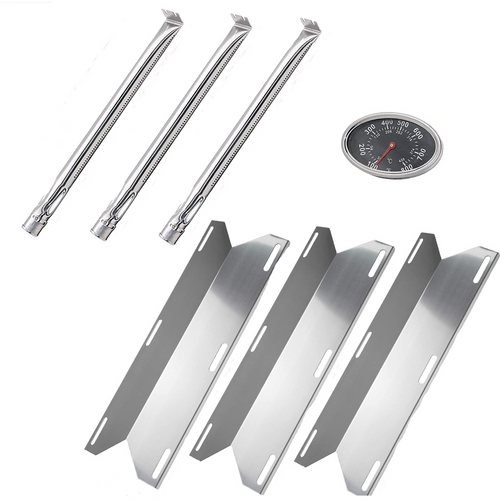 BBQ Repair Kit fits Sterling Forge Courtyard 720-0016 3 Burner Gas Grill Models, Grill Burners + Heat Plates + Thermometers Kit