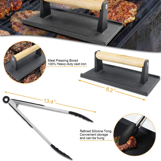 Griddle Flat Top Grill Accessories BBQ Tools Gift Kit Melting Dome Lid + Spatulas + Scraper + Egg Rings + Burger Press + Squirt Bottles + Carrying Bag