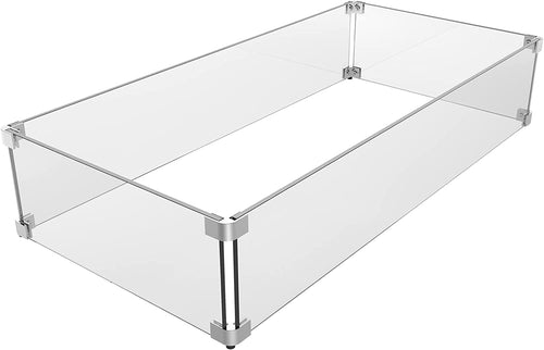 Fire Pit Glass Wind Guard, 31 x 12 x 6 inch, Thick Rectangular Heat-Resistant Tempered with Hard Bracket and Rubber Feet for Propane, Gas, Outdoor