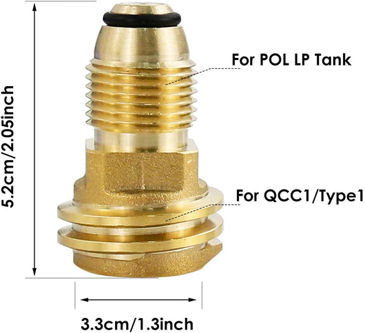 Roastove Propane Tank Adapter, Converts POL LP Tank Valve to QCC1/Type1  Hose or Regulator