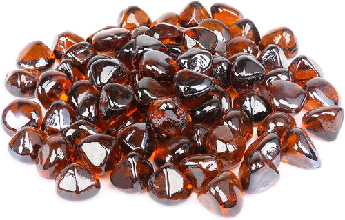 1'' High Luster Reflective Tempered Amber Fire Glass Diamonds Rock for Fire Pit, Fireplace, 10 LBS Kit