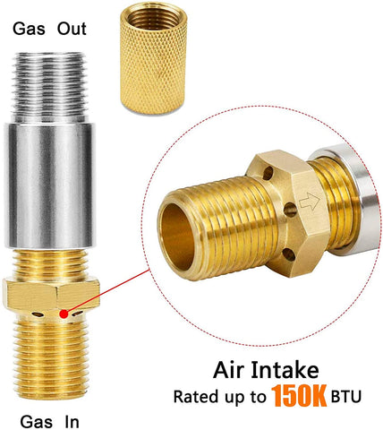 1/2" LP Air Mixer Valve for Fire Pits, 150K BTU 304 SS Solid Brass Liquid Propane Gas Copper Joint, 1/2 inch NPT Female, Male Thread + A Brass Adapter