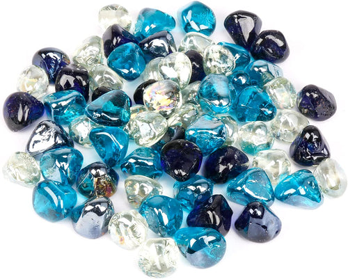 1'' High Luster Reflective Tempered White Blue Fire Glass Diamonds Rock for Fire Pit, Fireplace, 10 LBS Kit