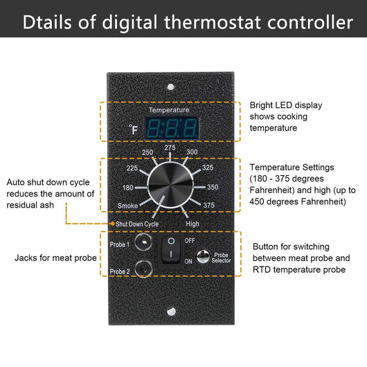 Digital Thermostat Control Kit with High Temperature Meat Probe