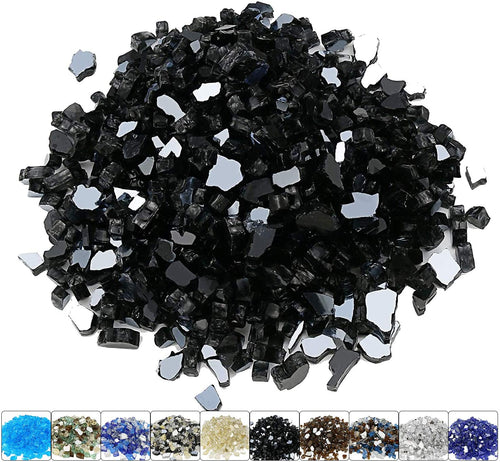 1/2 Inch Onyx Black Reflective Fire Glass for Blended Tempered Glass Rocks for Natural or Propane Gas Fireplace, Indoor & Outdoor Fire Bowls,10 Pounds