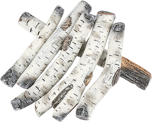 Gas Fireplace Logs, Ventless Ceramic Logs for Gas Fire Pits, 6 PCS White Birch Wood Set, Electric, Propane Gas Fireplace Decorative Inserts