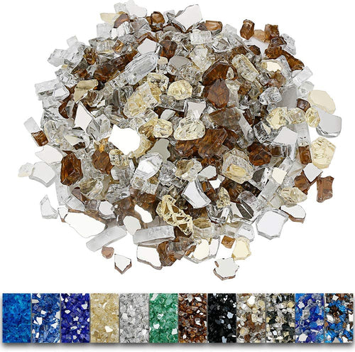 Ultra White + Gold + Copper Fire Glass for Fire Pit, 1/2 Inch 9.5 Pounds High Luster Reflective Tempered Glass Rocks for Natural or Propane Fireplace
