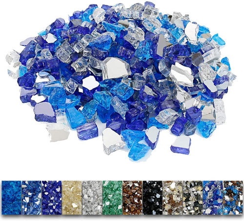 Ultra White + Cobalt Blue + Caribbean Blue Fire Glass 1/2 Inch 9.5 Pounds High Luster Reflective Tempered for Fire Pit,Natural or Propane Fireplace