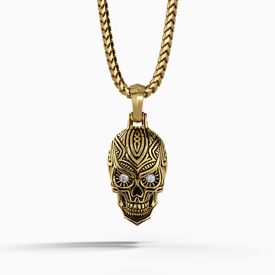 Carpe Diem, Gold Skull Pendant with Diamonds