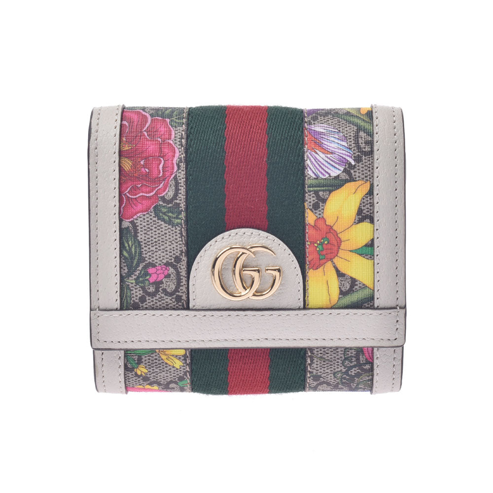 極美品 GUCCI レザー 二つ折り財布 オフィディア フローラ GG レッド