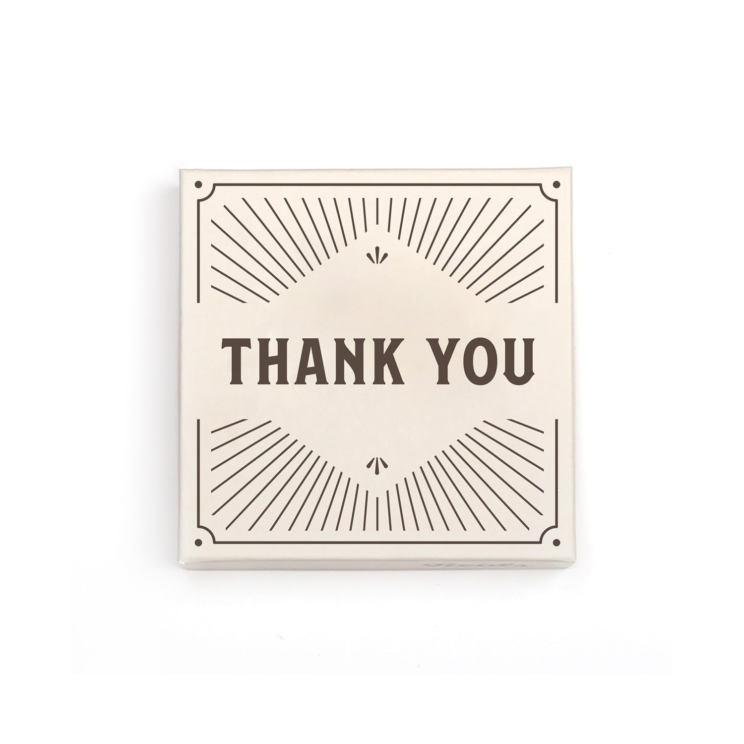 1/2 lb thank you box image. Cream box with brown thank you, and decorative lines