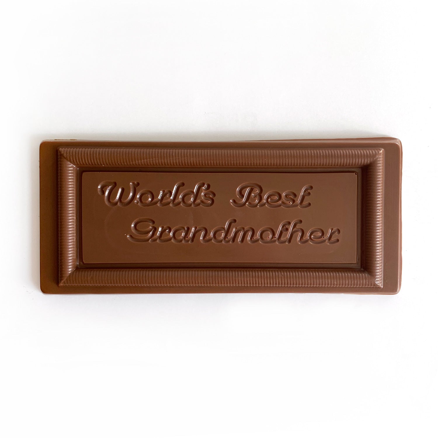 Milk chocolate bar with words 'world's best grandmother'