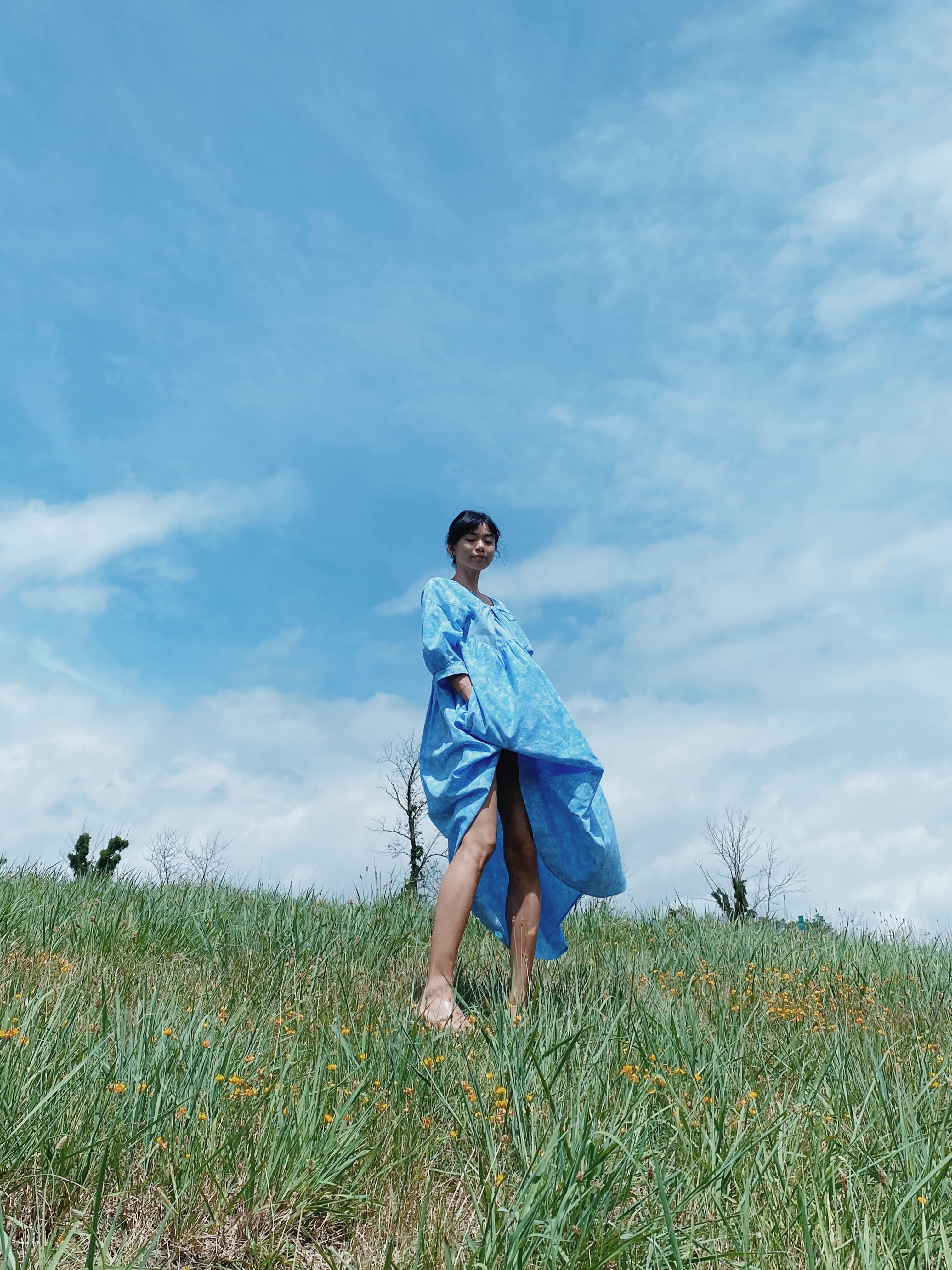 Adjustable Oversize Cloud Dress in Blue Floral