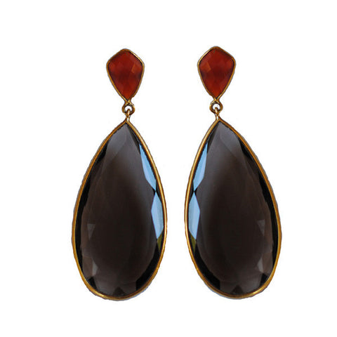 Stone Drop Kite Earring - Smokey Topaz