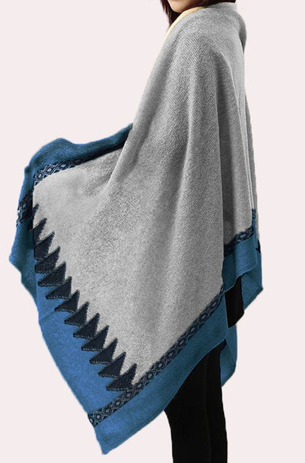 Cashmere Wrap - Navy, Sky Blue & Grey