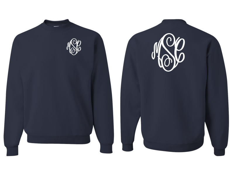 Download Monogrammed Sweatshirt Front and Back (Navy Blue) - C. Claire Embroidery