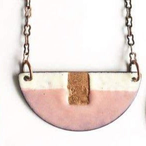 Pink + White Half Moon Enamel Necklace
