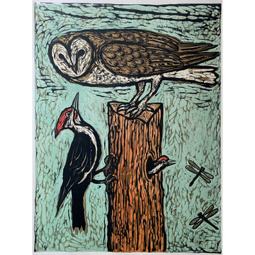 Amorous Owl 16x16 | Woodblock Print