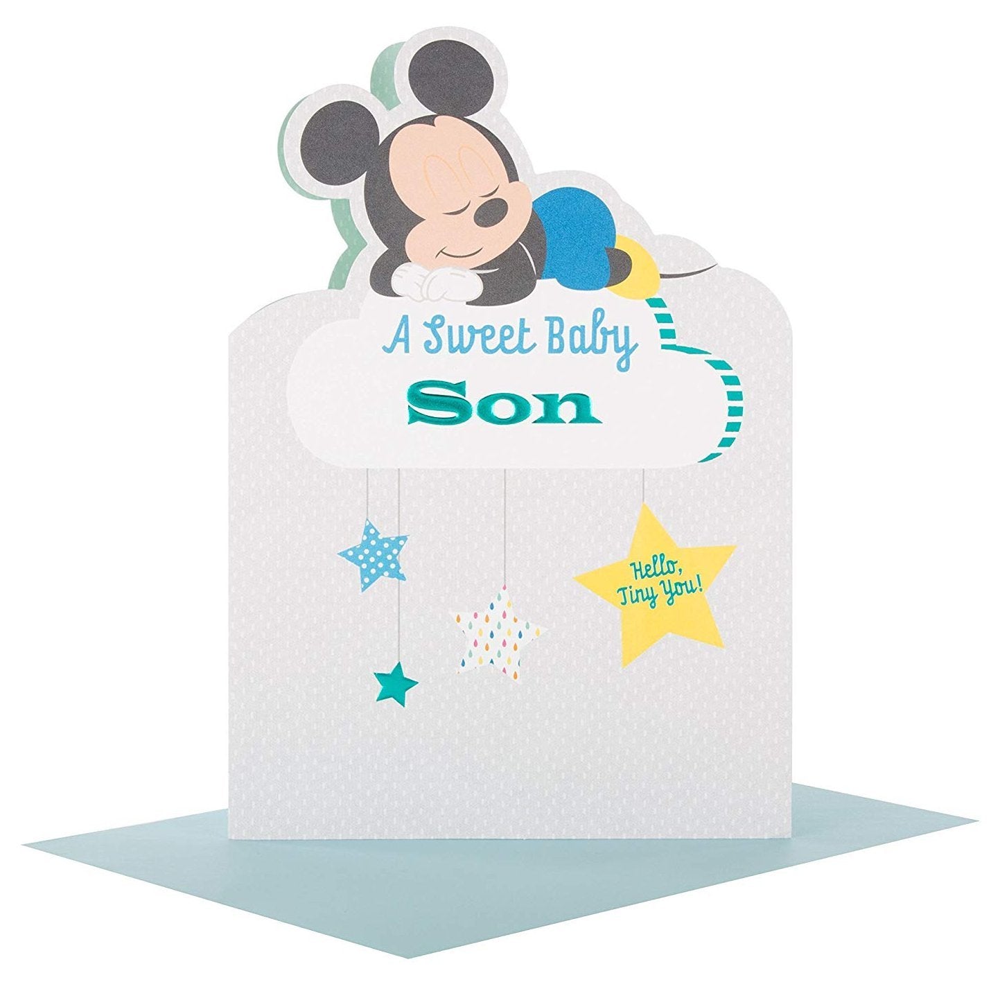 Mickey Mouse Sweet Baby Son Congratulations Card New Baby Boy Blue Frog Toys