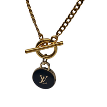 Load image into Gallery viewer, 23ct Gold Plated Toggle Necklace with Black LV Zip Pendant - zbyzo
