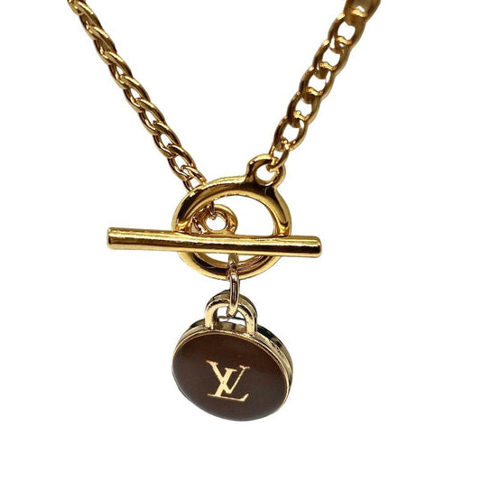 Gold & Crystal LV Button Toggle Necklace - Designer Button Jewelry