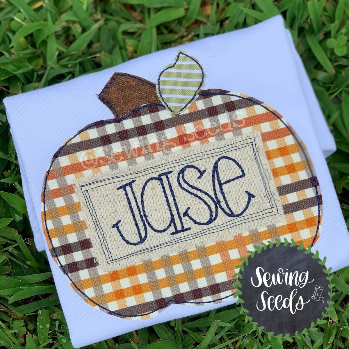 Pumpkin with Scribble Name Tag Applique SS – Sewing Seeds