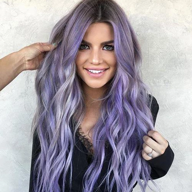 Long Wave Dark Roots Purple Wig