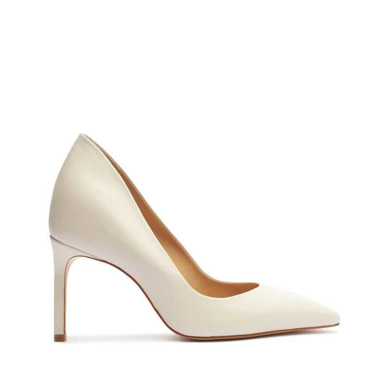 Lou Leather Pump in White, Pointed Toe Shoe