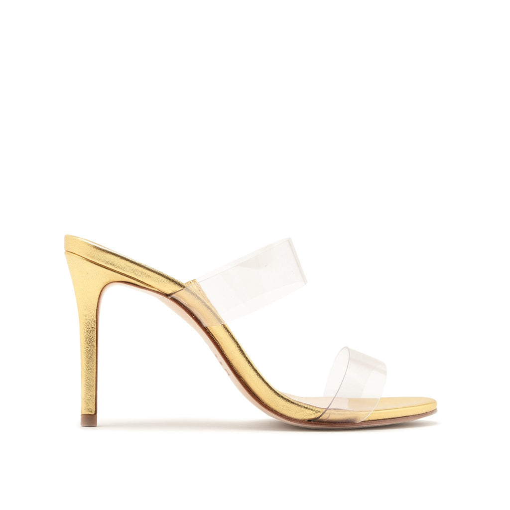 clear and gold sandals