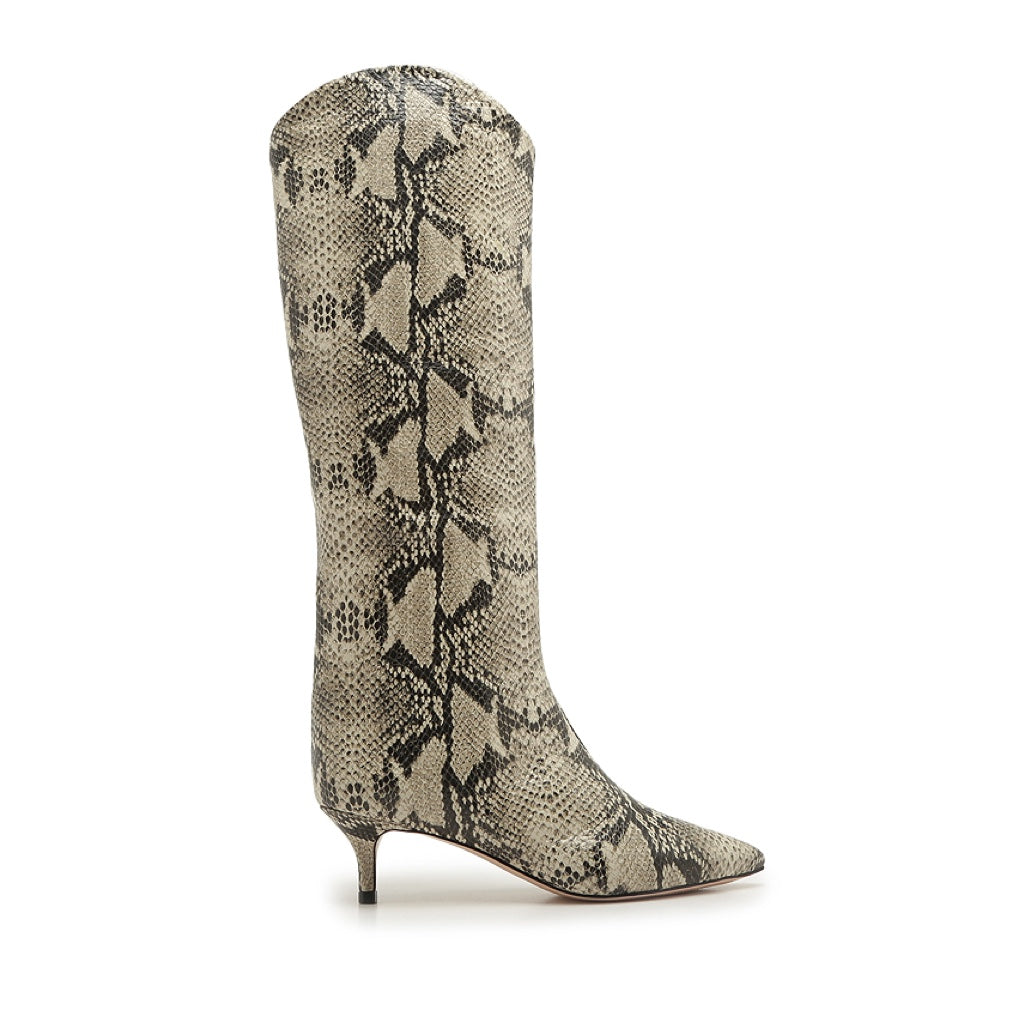 snakeskin kitten heel boots