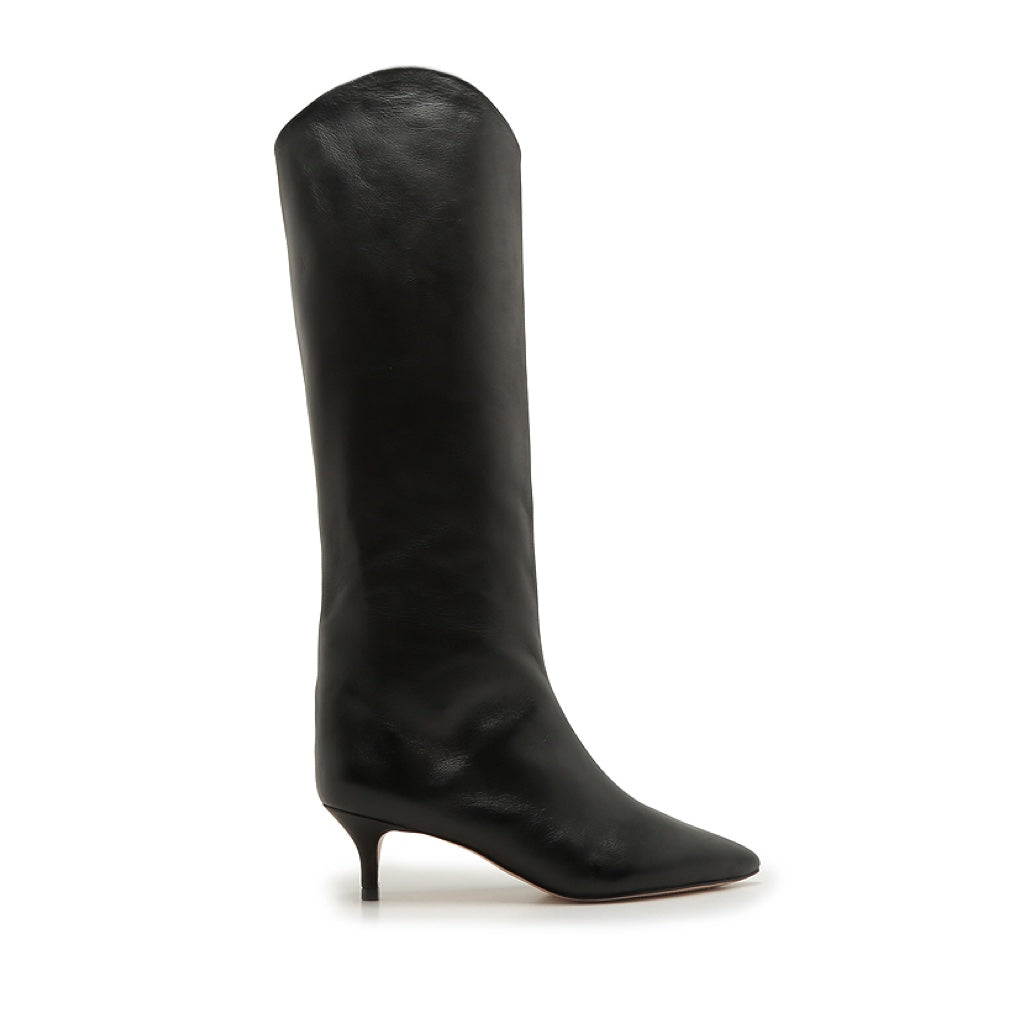 Abbey Kitten Heel Boot in Black Leather 