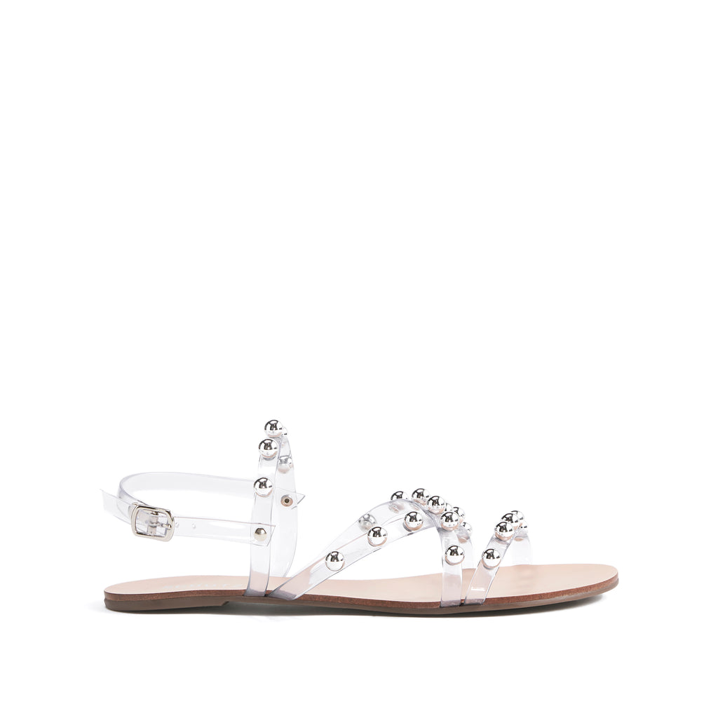 Lina Strappy Flat Sandal in Clear Vinyl 