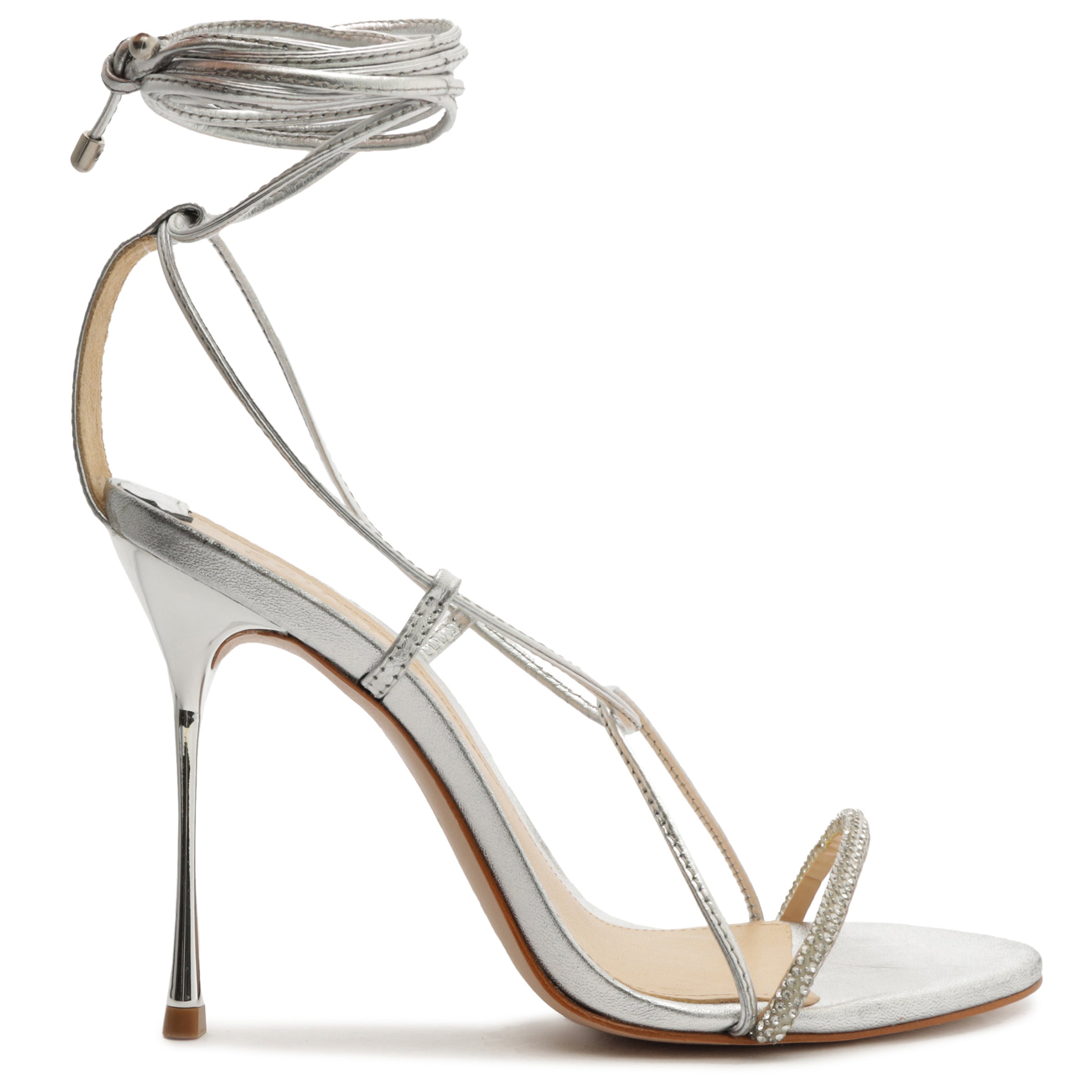 Schutz Adeline Crystal Metallic Nappa Sandal In Silver | ModeSens